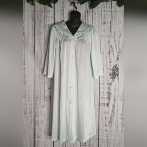 Shadow Line Mint Green Long Maxi Nightgown W/ Pink Floral Embroidery & Lace